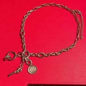 Armani Exchange Silver Tone Chain Necklace w/blinged Charms: zipper, disc, rings